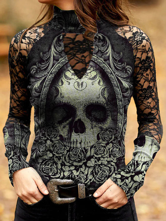 Punk Skull Lace Panel Top