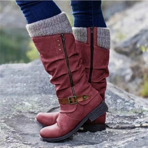 ⏰ Promotion 50% OFF - Women’s Leather Flat Heel Mid-Calf Zipper Boots