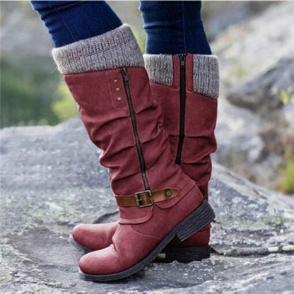 ⏰ Promotion 50% OFF - Women’s Leather Flat Heel Mid-Calf Zipper Boots