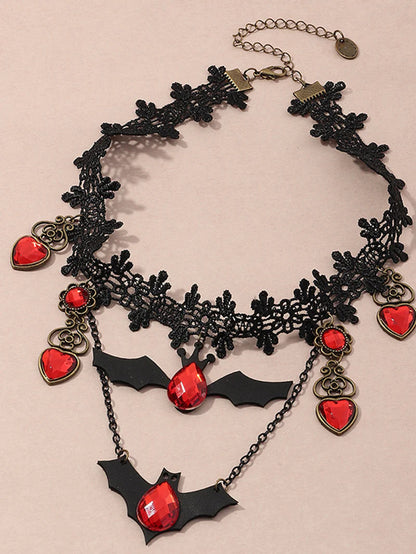 Halloween Lace Jewel Bat Necklace