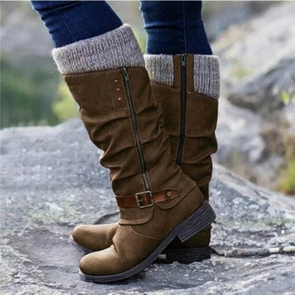 ⏰ Promotion 50% OFF - Women’s Leather Flat Heel Mid-Calf Zipper Boots