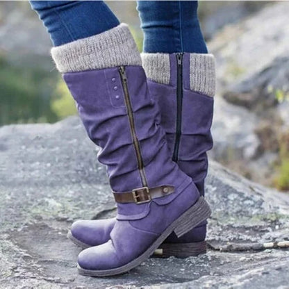 ⏰ Promotion 50% OFF - Women’s Leather Flat Heel Mid-Calf Zipper Boots